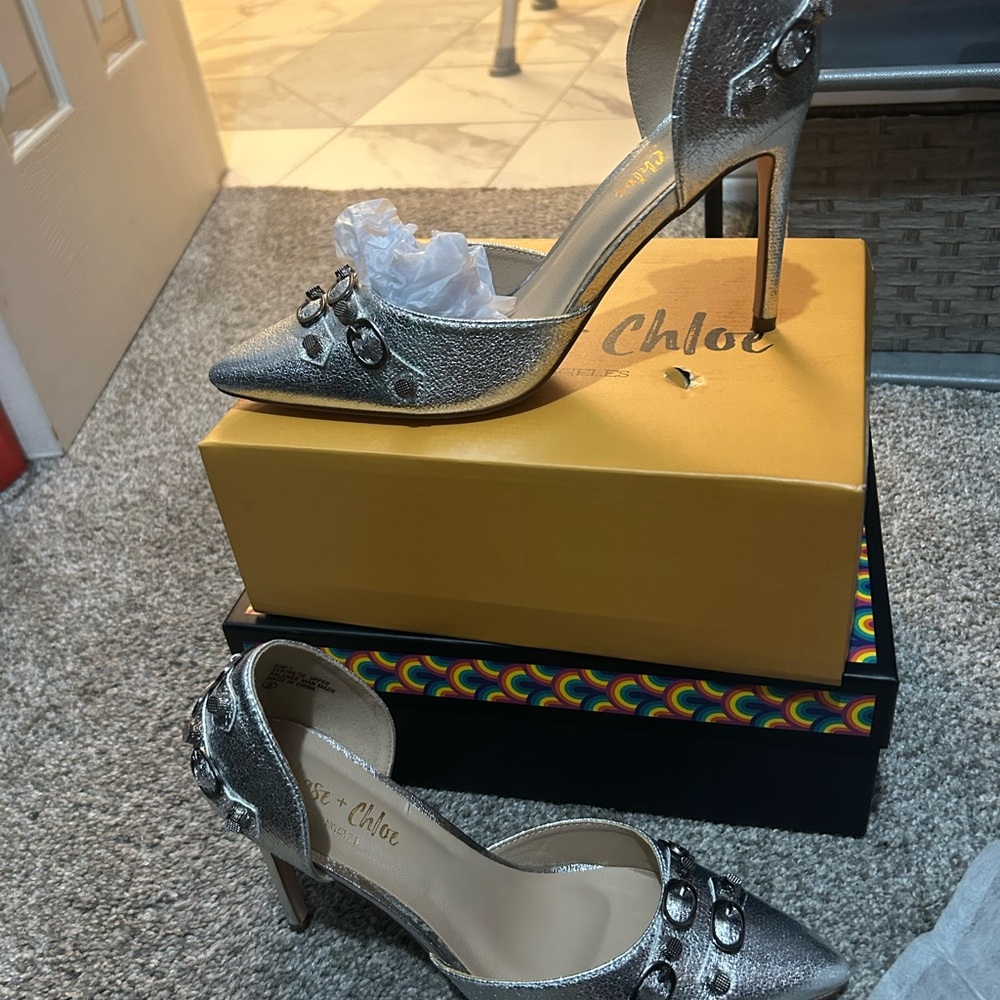 Chelsea & Zoe Silver Heels with Crystal Embellishments